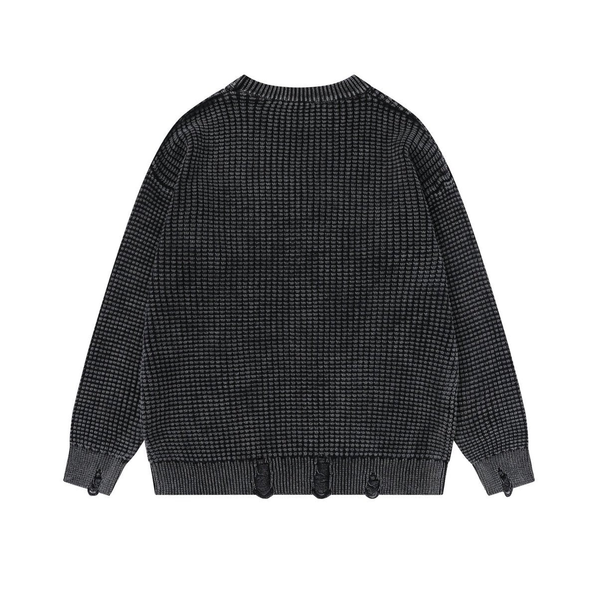2025 American Fashion Brand Letter Graffiti Irregular Cut Long Sleeve Sweater Men's Hip Hop Sweater