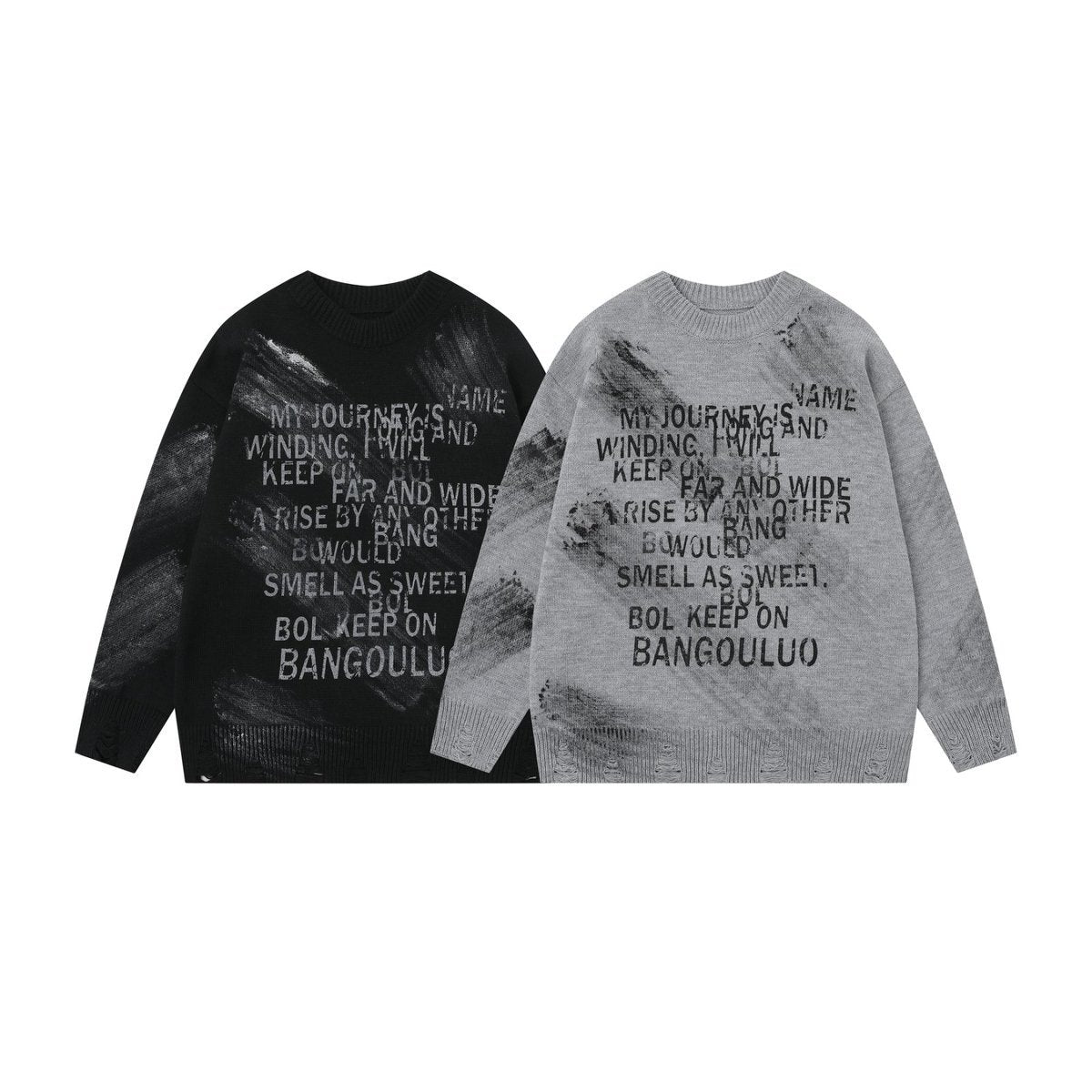 2025 American Style Retro Hip Hop Letter Embroidered Street Campus Style Loose Knit Sweater