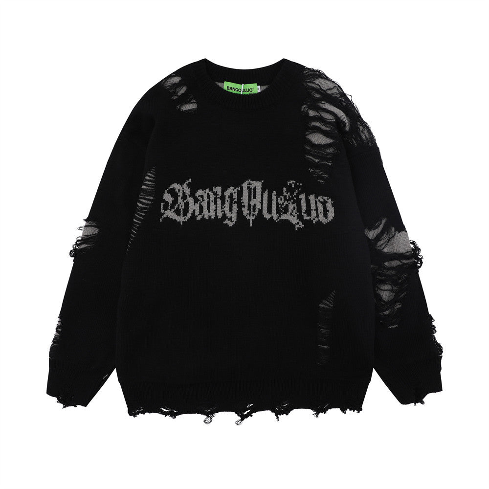 Trendy Brand Laid-back Crochet Sweater Men's Crewneck Sweater European And American Style Loose Long-sleeved Casual Pullover Sweater