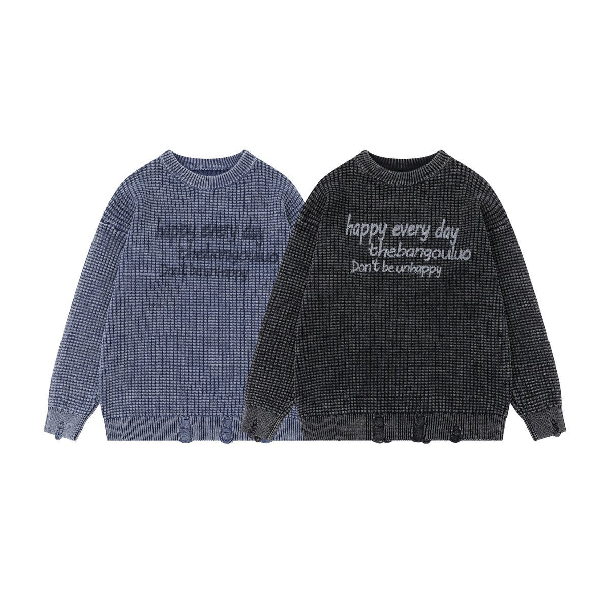 2025 American Fashion Brand Letter Graffiti Irregular Cut Long Sleeve Sweater Men's Hip Hop Sweater