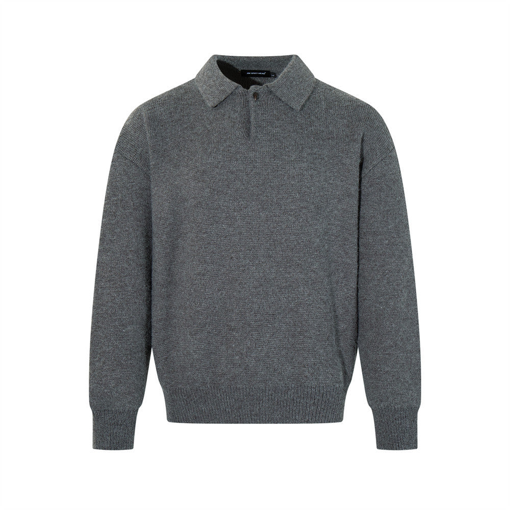 Men's Lapel Sweater European And American Fashion Brand Solid Color Simple Knitted Base Shirt Long Sleeve POLO Collar Sweater Inner Spring And Autumn
