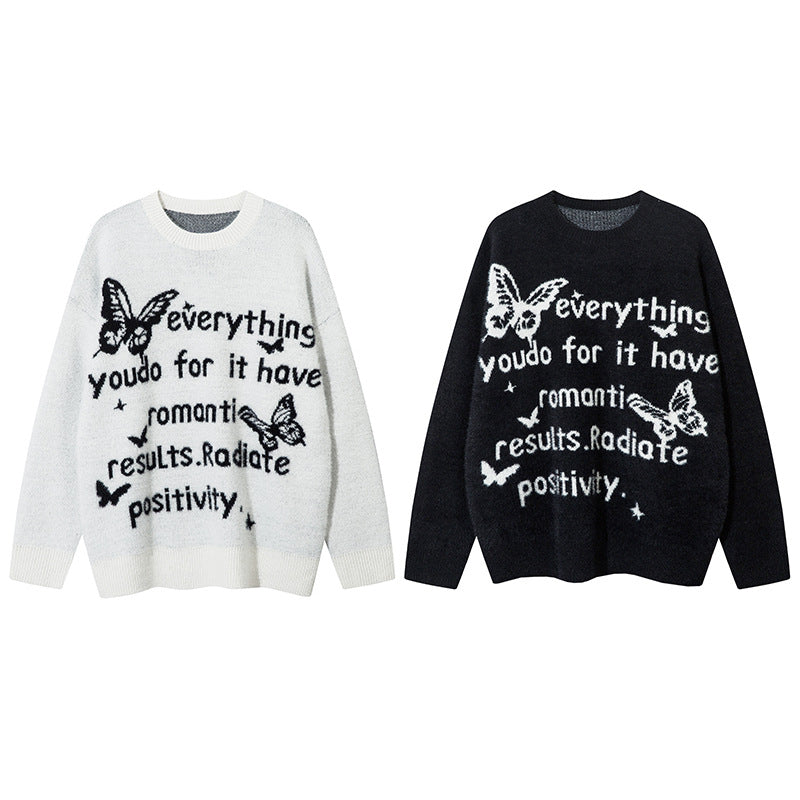Autumn And Winter New European And American High Street Butterfly Jacquard Knitwear Retro Men's And Women's Hip-Hop Sweater