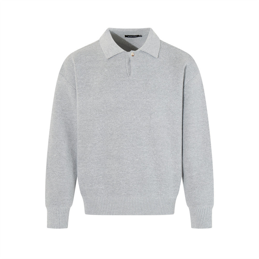 Men's Lapel Sweater European And American Fashion Brand Solid Color Simple Knitted Base Shirt Long Sleeve POLO Collar Sweater Inner Spring And Autumn