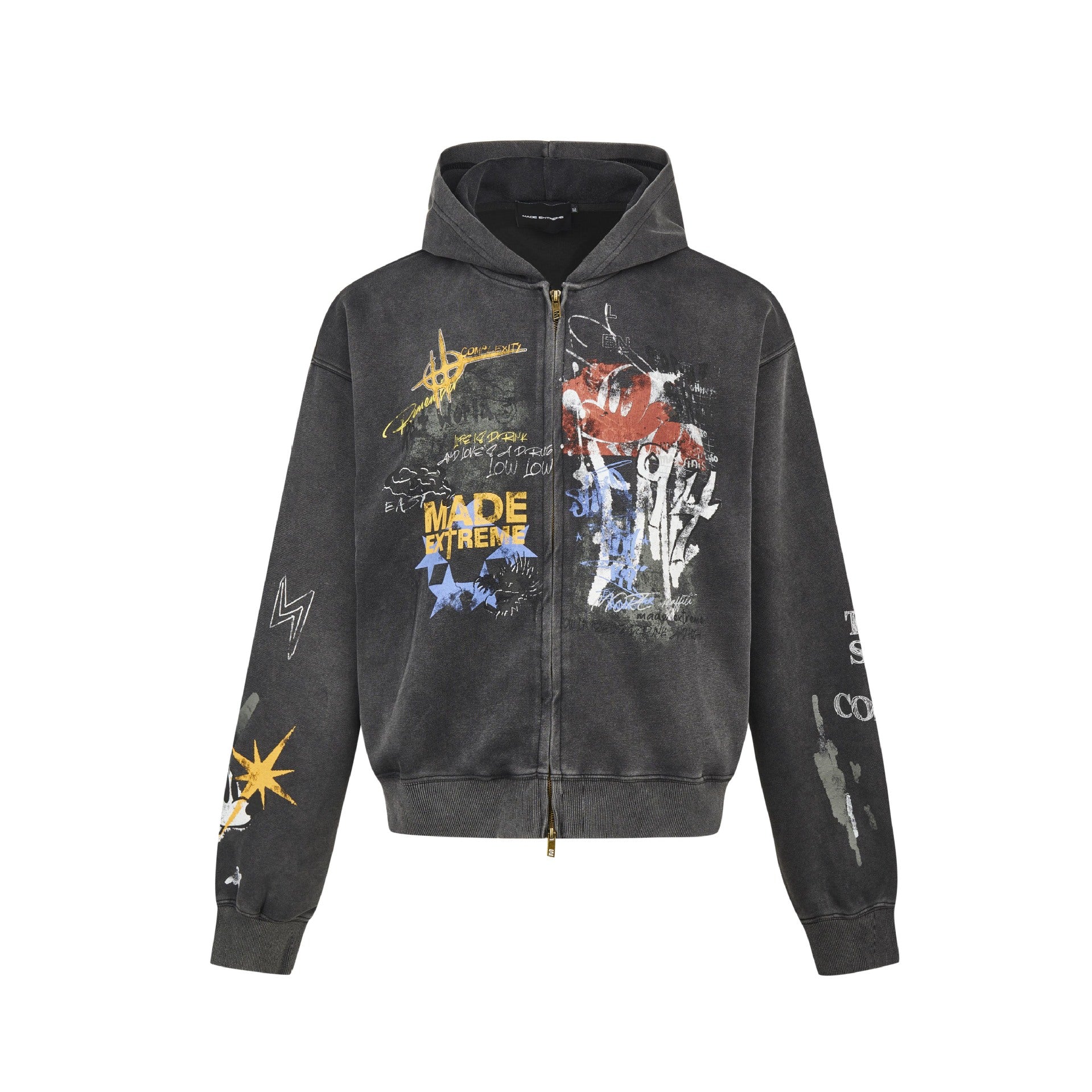 MADEEXTREME Street Hip Hop Graffiti Sweater Men's And Women's Spring And Autumn Oversize Cardigan Hooded Jacket Tide