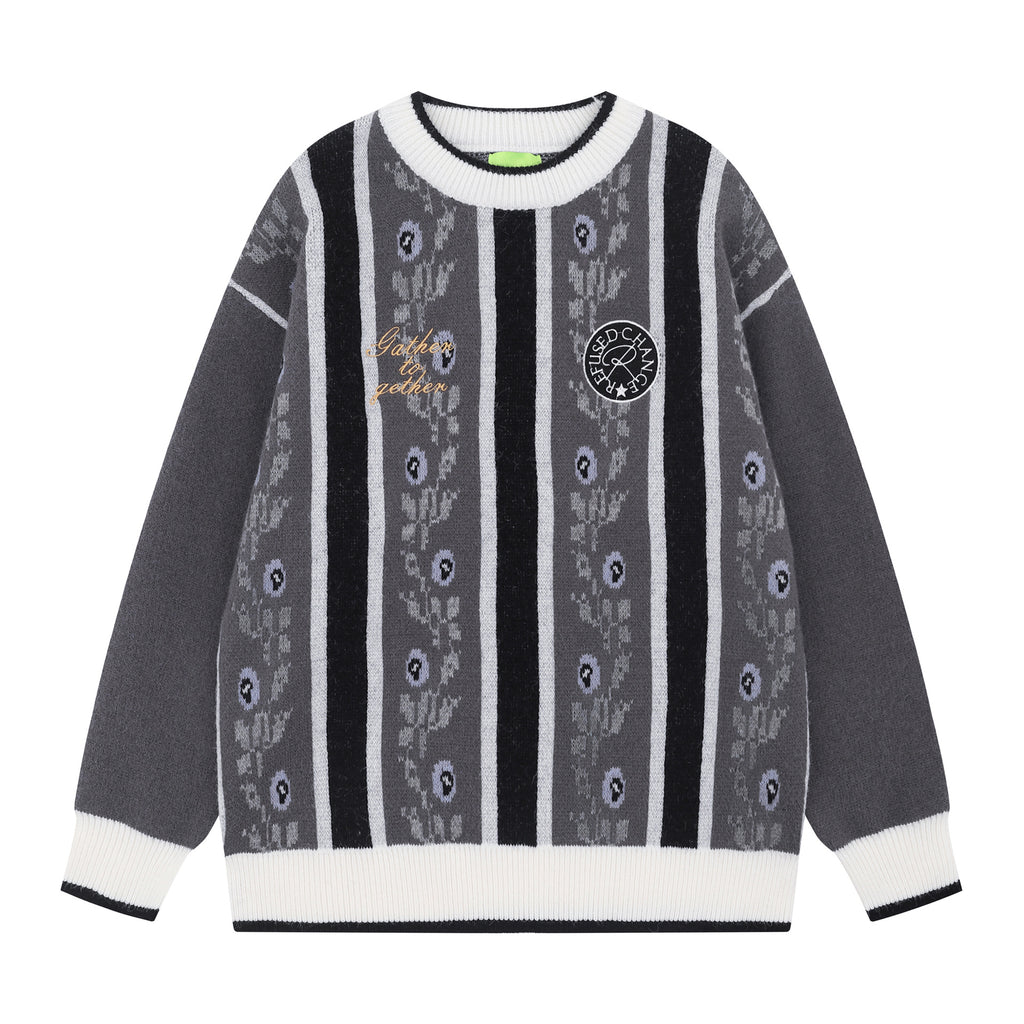 2025 New American Street Fashion Hip Hop Fashion Brand Fashion All-match Loose Embroidered Casual Knit Sweater