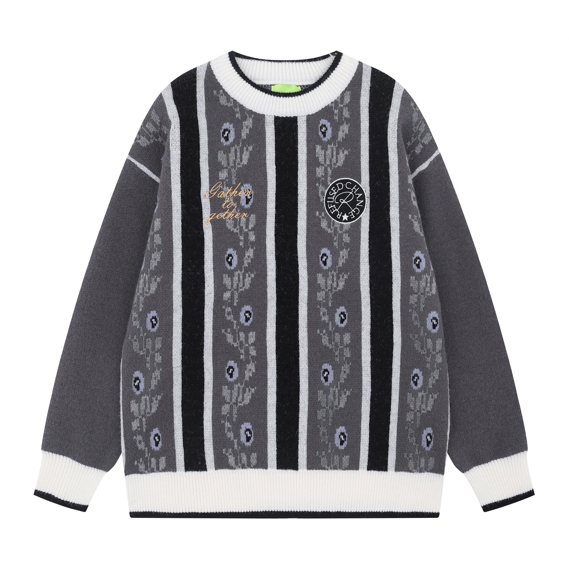 2025 New American Street Fashion Hip Hop Fashion Brand Fashion All-match Loose Embroidered Casual Knit Sweater