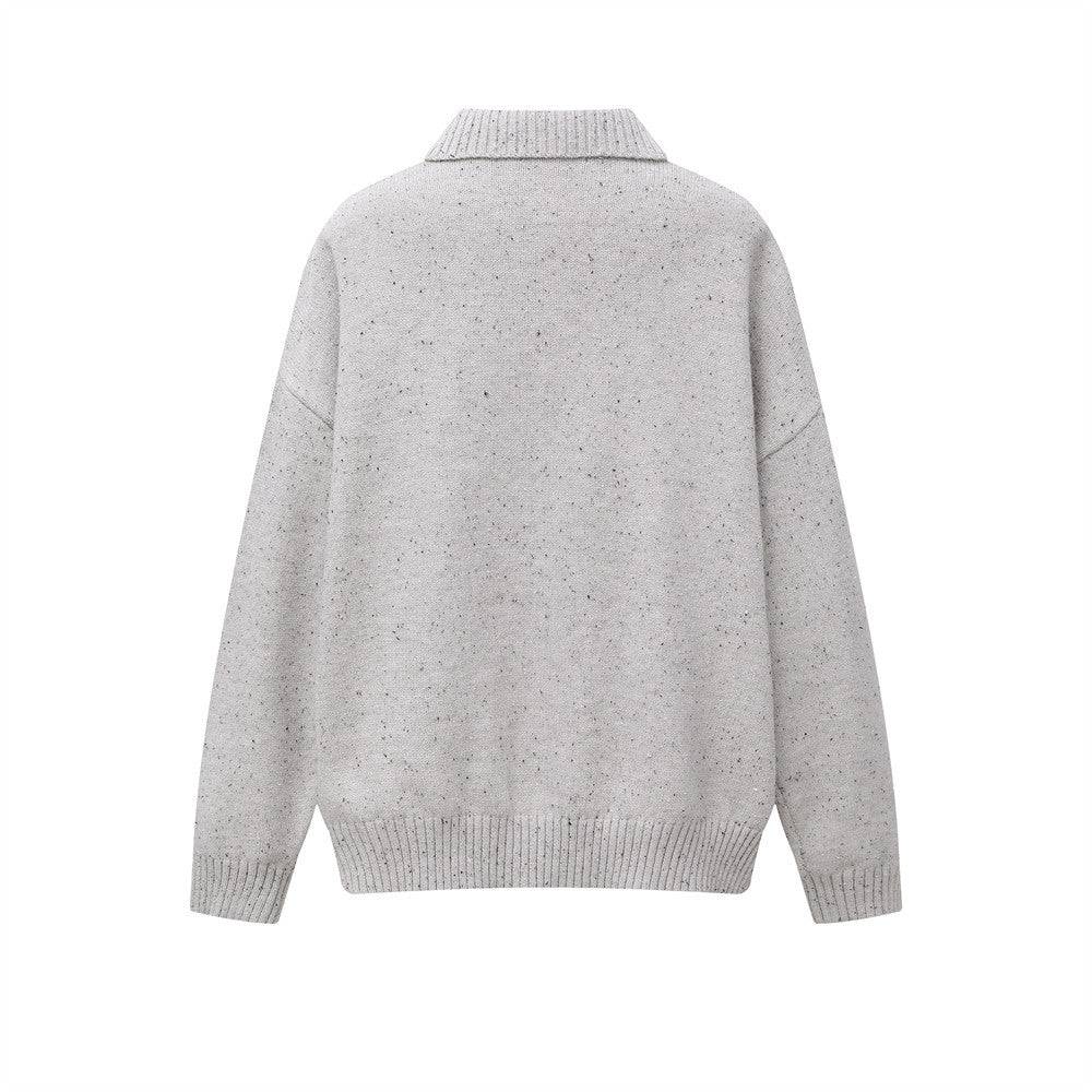 Fun Cartoon Jacquard Lapel Sweater Loose Men's Autumn And Winter Lazy Style Casual Long Sleeve POLO Collar Sweater Trendy