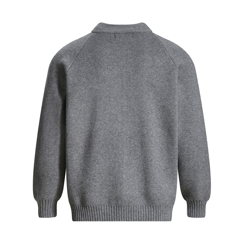 American Style Street Fashion Double Head Zipper Vertical Collar Sweater Jacket Men's Loose Solid Color All-match Three-dimensional Cut Knitted Cardigan