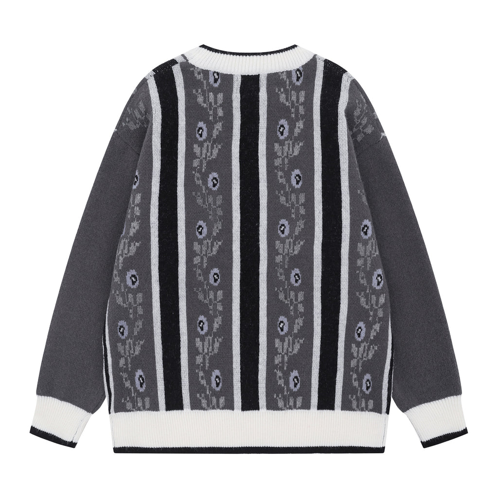 2025 New American Street Fashion Hip Hop Fashion Brand Fashion All-match Loose Embroidered Casual Knit Sweater