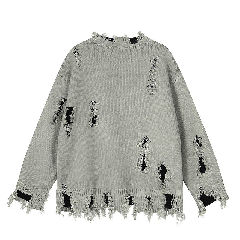 European And American High Street Distinctive Ripped Sweater Vintage Hip-hop Loose All-match Trendy Brand Sweater For Men And Women