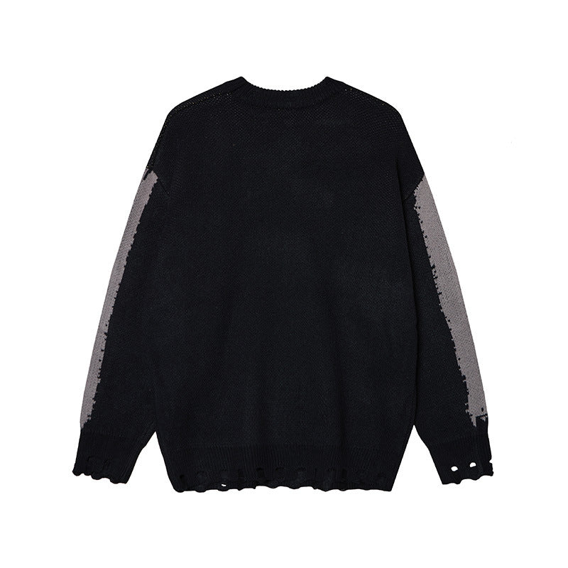 Niche Trendy Brand American Hip Hop Alphabet Jacquard Crewneck Sweater Men's Autumn And Winter Sweater Top