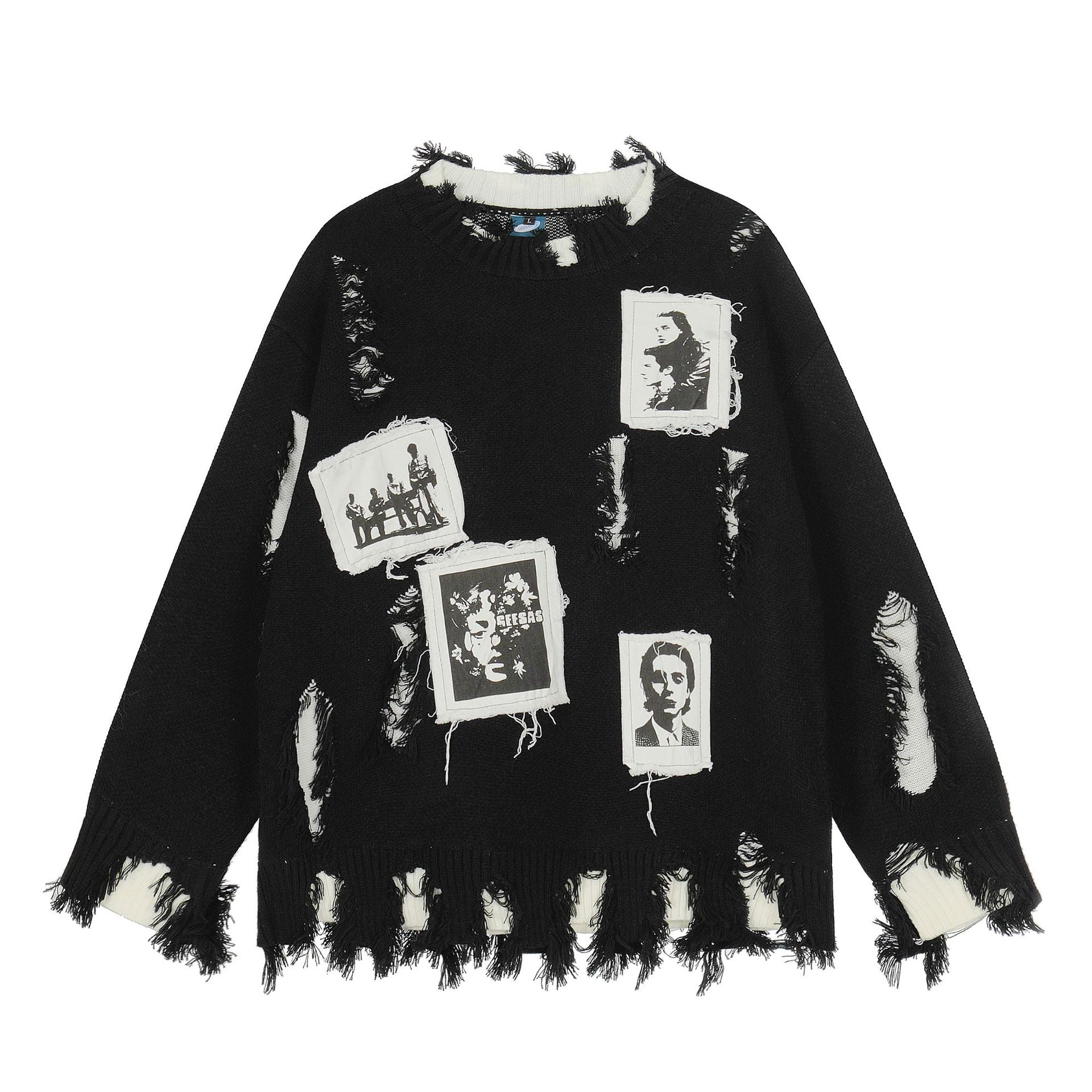 European And American High Street Distinctive Ripped Sweater Vintage Hip-hop Loose All-match Trendy Brand Sweater For Men And Women