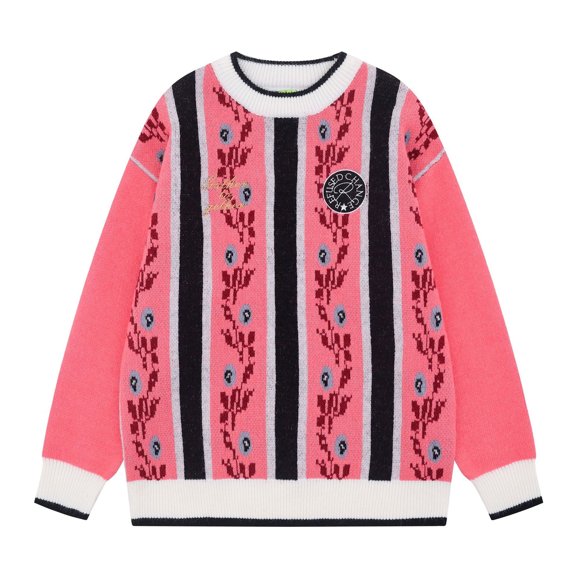 2025 New American Street Fashion Hip Hop Fashion Brand Fashion All-match Loose Embroidered Casual Knit Sweater