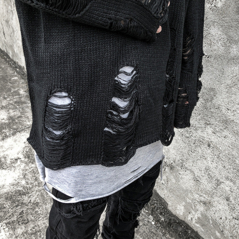 Diablo Hollow-Hole Beggar Long-Sleeved Sweater Men's Funeral Fashion Hip-Hop Loose Knitted Pullover Autumn