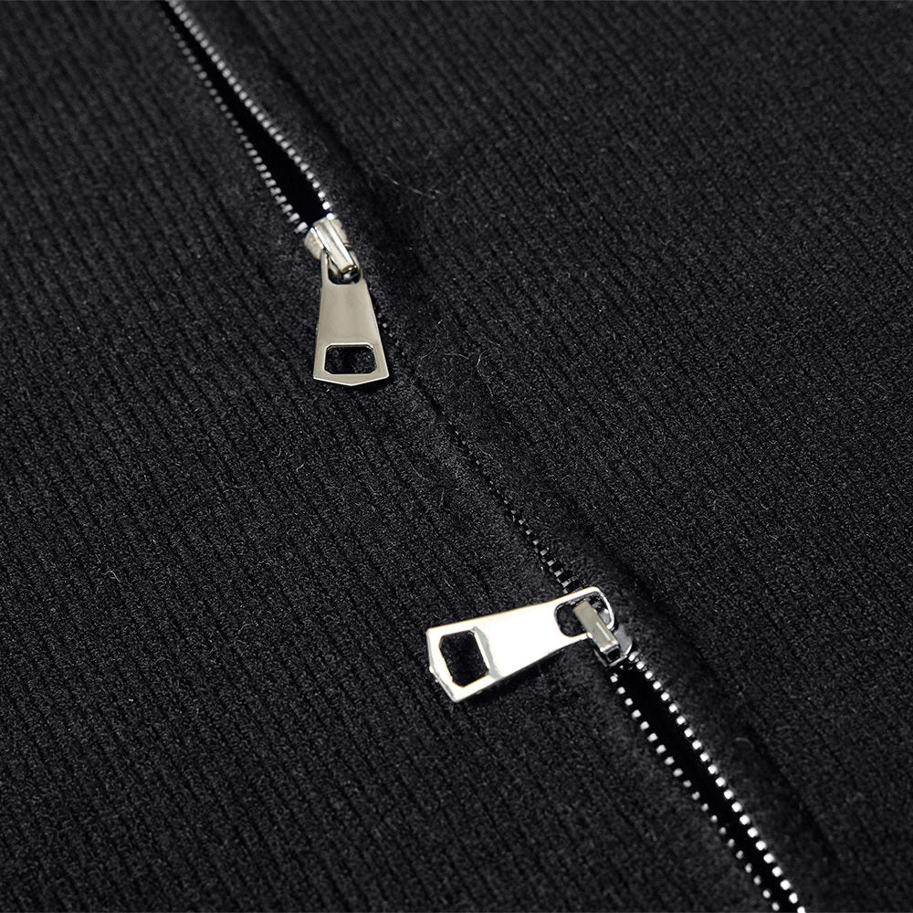 American Style Street Fashion Double Head Zipper Vertical Collar Sweater Jacket Men's Loose Solid Color All-match Three-dimensional Cut Knitted Cardigan