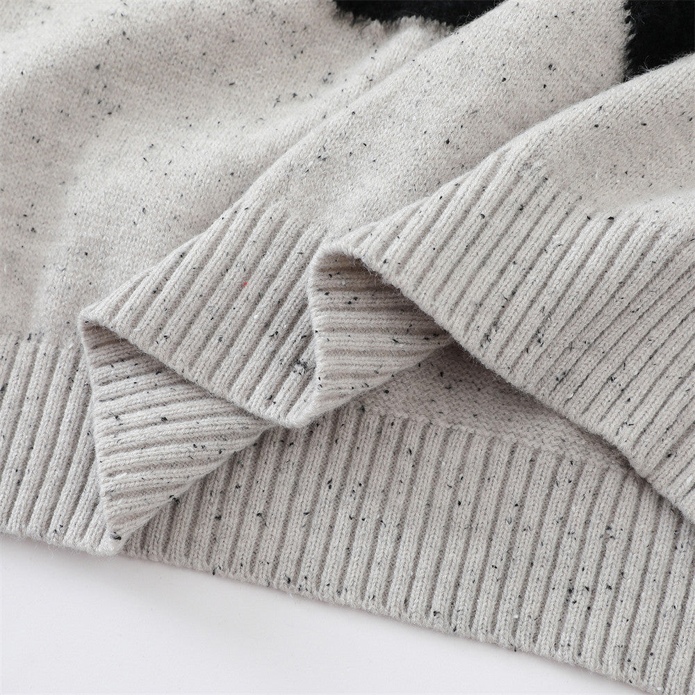 Fun Cartoon Jacquard Lapel Sweater Loose Men's Autumn And Winter Lazy Style Casual Long Sleeve POLO Collar Sweater Trendy