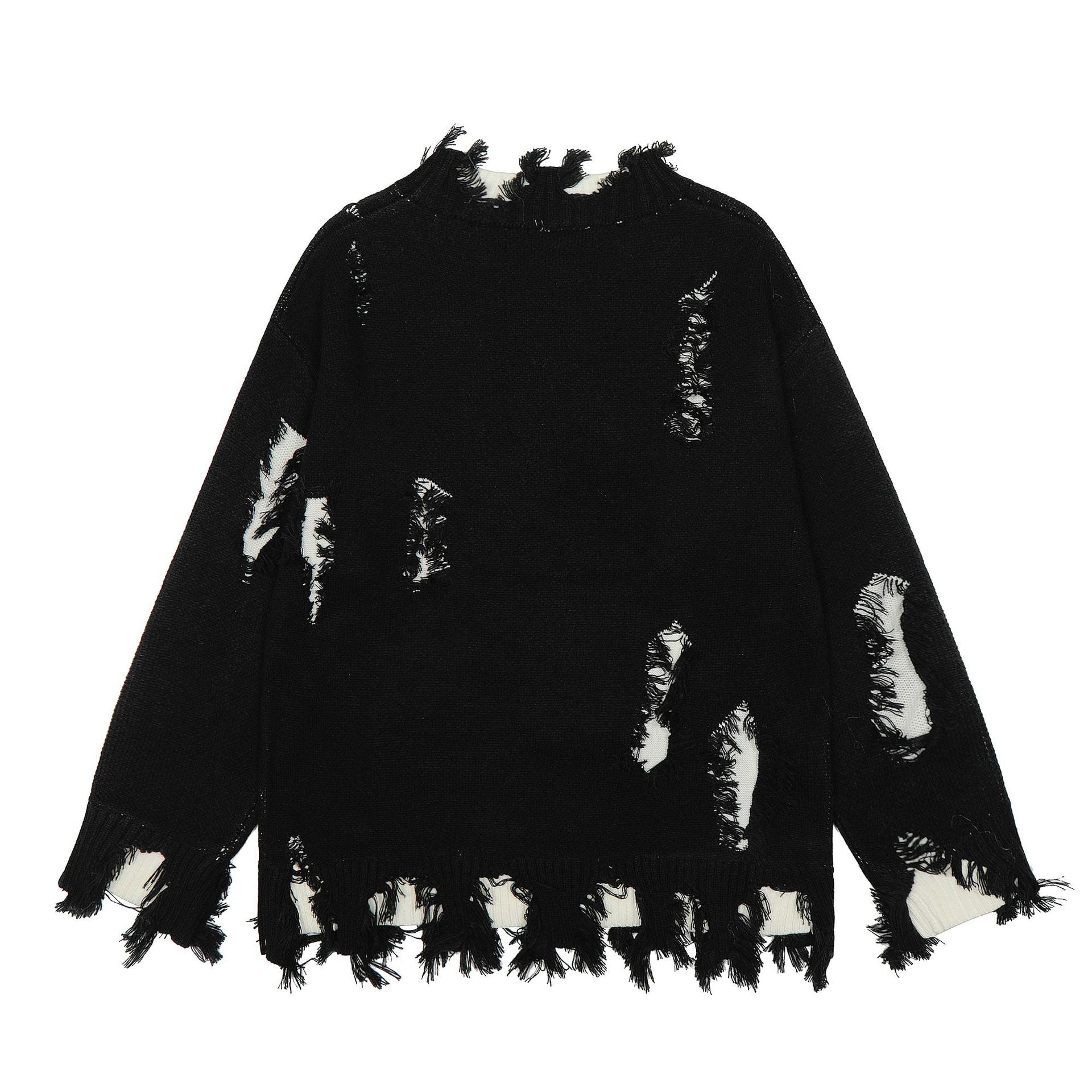 European And American High Street Distinctive Ripped Sweater Vintage Hip-hop Loose All-match Trendy Brand Sweater For Men And Women