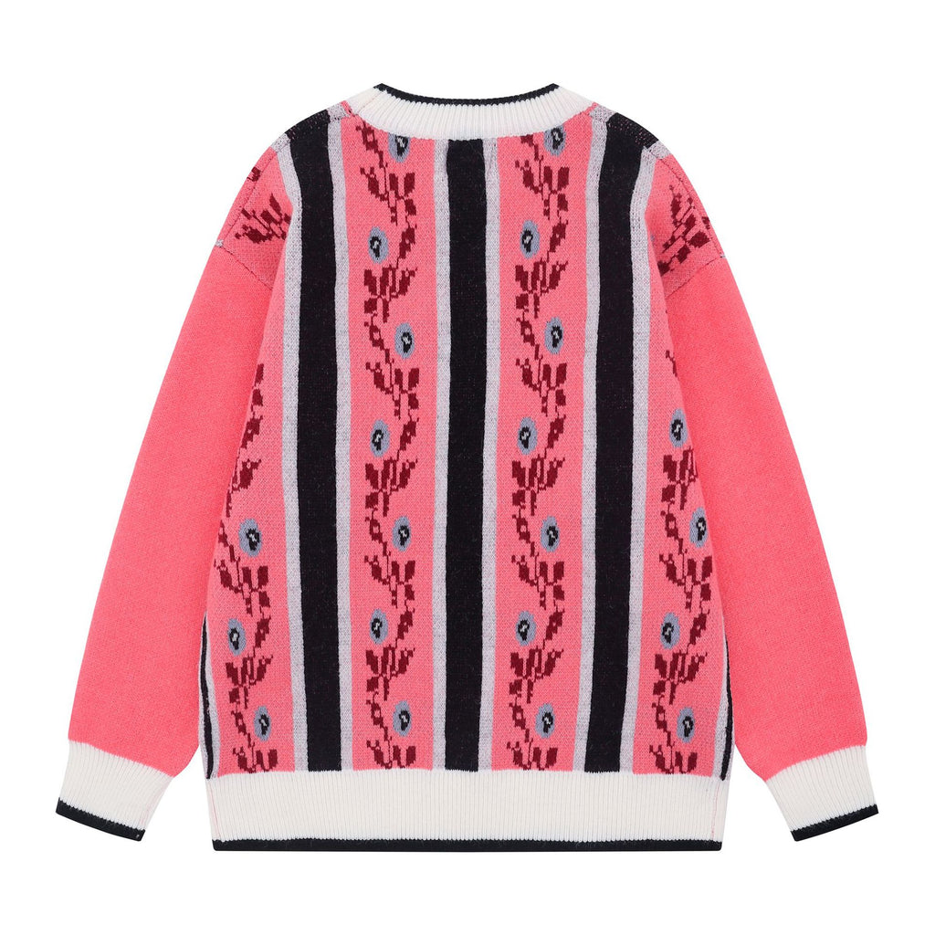 2025 New American Street Fashion Hip Hop Fashion Brand Fashion All-match Loose Embroidered Casual Knit Sweater