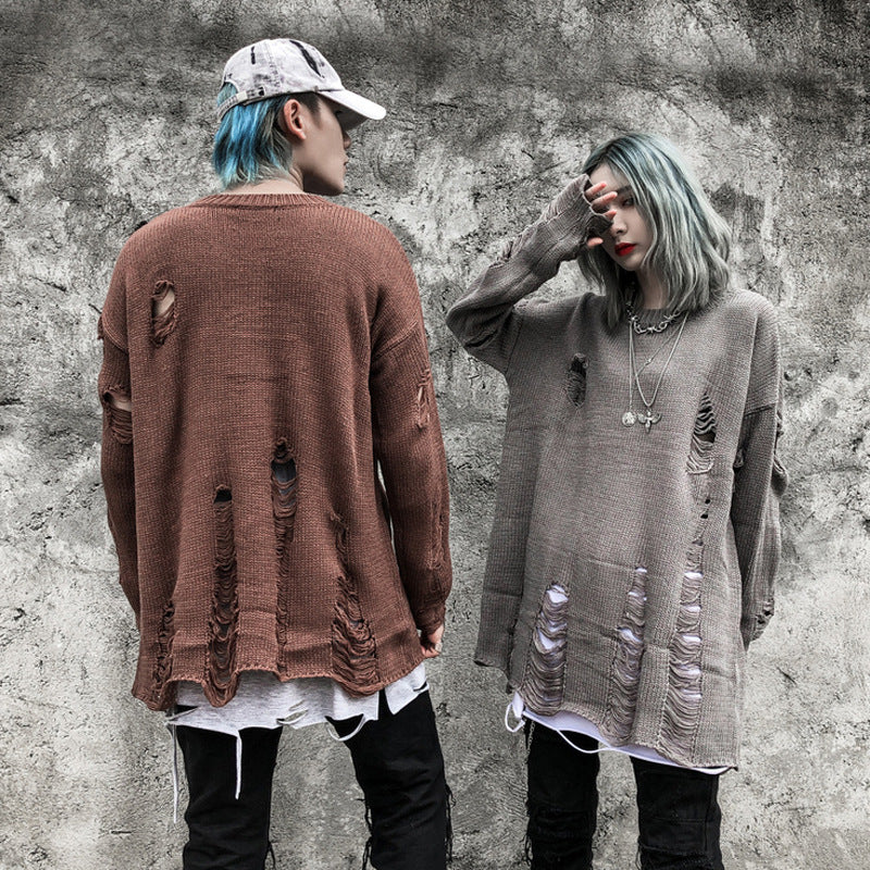 Diablo Hollow-Hole Beggar Long-Sleeved Sweater Men's Funeral Fashion Hip-Hop Loose Knitted Pullover Autumn