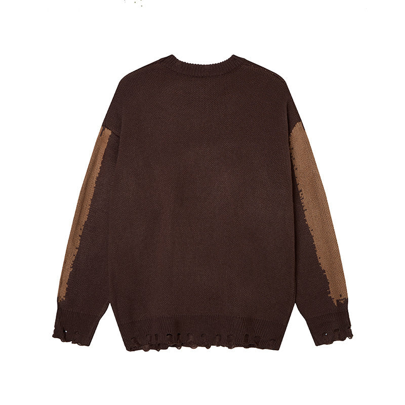 Niche Trendy Brand American Hip Hop Alphabet Jacquard Crewneck Sweater Men's Autumn And Winter Sweater Top
