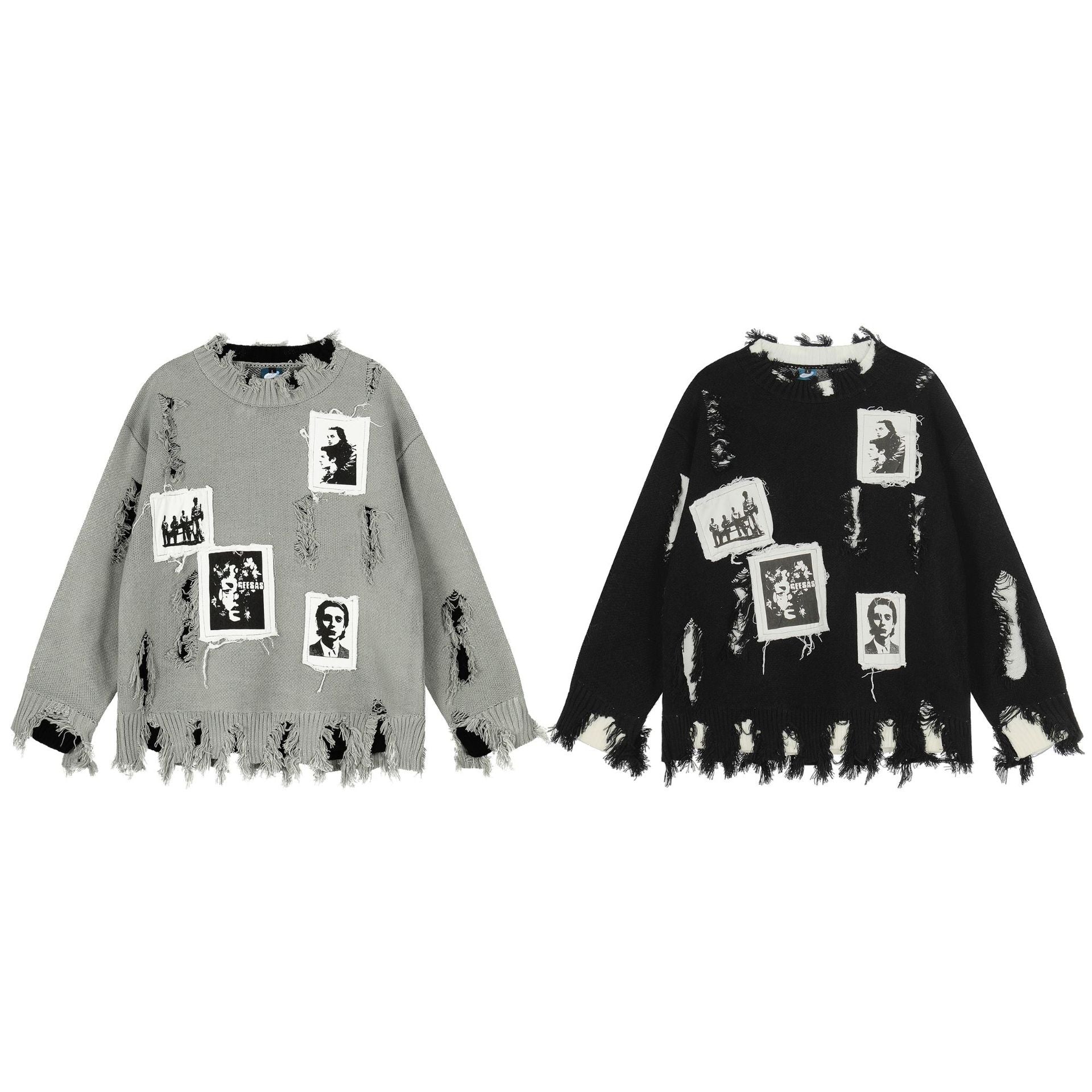 European And American High Street Distinctive Ripped Sweater Vintage Hip-hop Loose All-match Trendy Brand Sweater For Men And Women