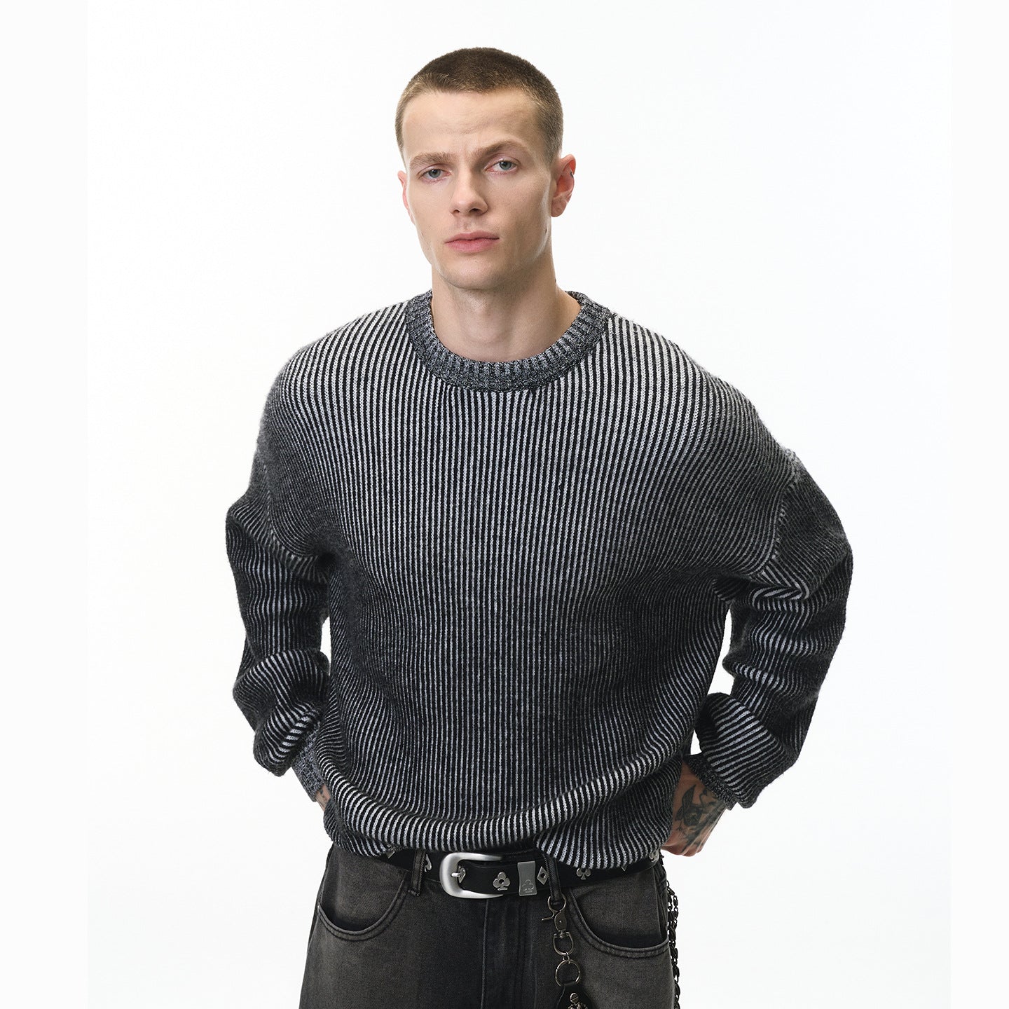 Two-color Sweater 25 Autumn New American Street Trendy Loose All-match Crewneck Top