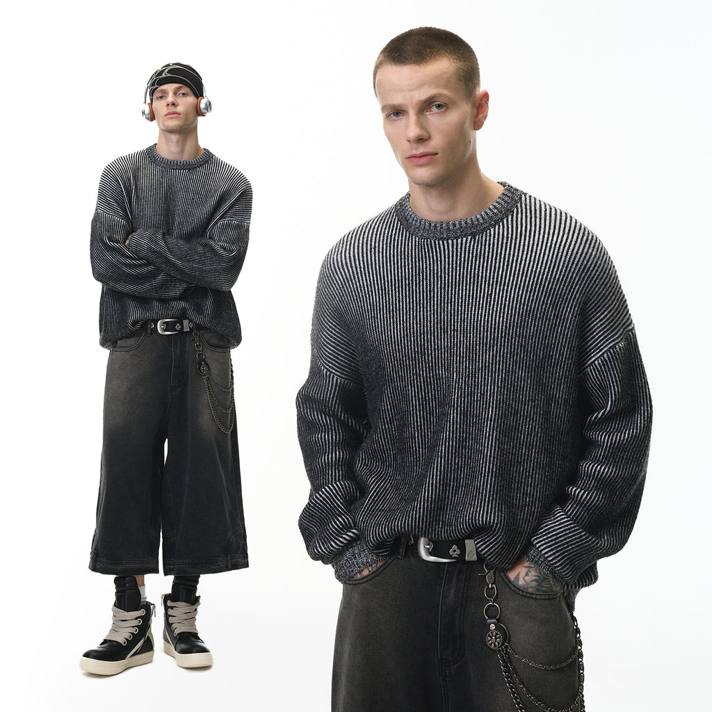 Two-color Sweater 25 Autumn New American Street Trendy Loose All-match Crewneck Top