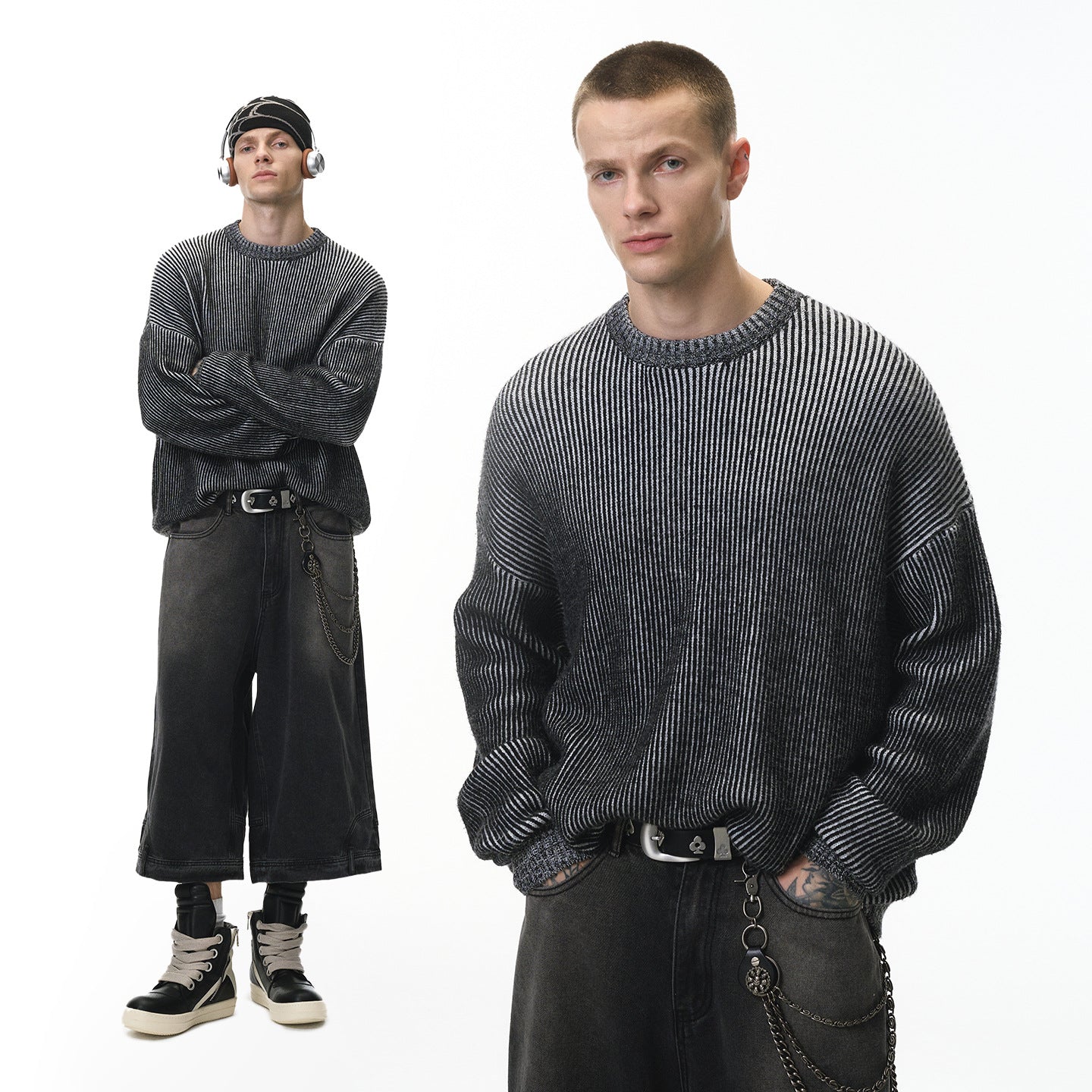 Two-color Sweater 25 Autumn New American Street Trendy Loose All-match Crewneck Top