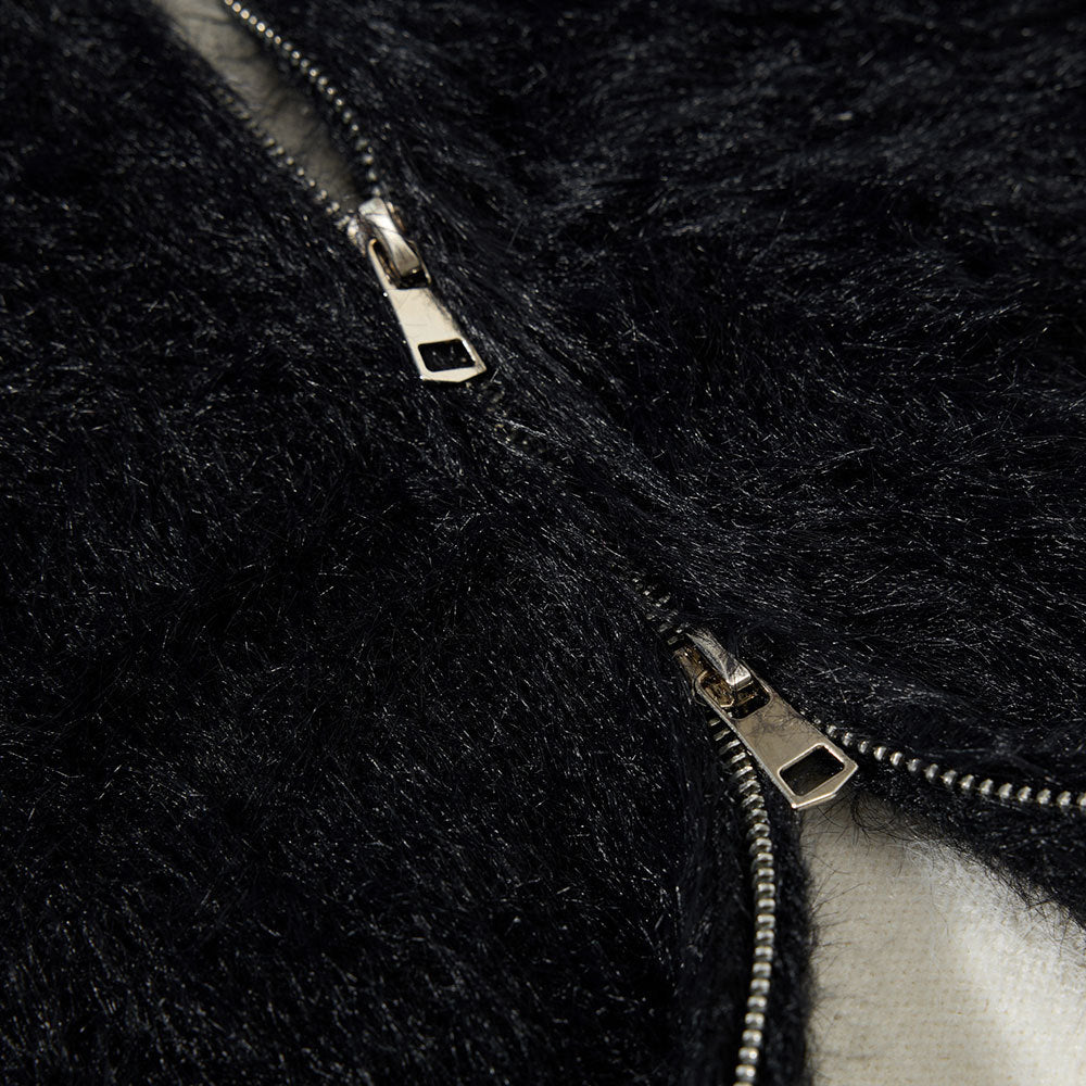 Men's Autumn And Winter Imitation Mink Fleece Hooded Knitted Coat Trendy Brand Contrast Color Cross Fleece-lined Double-head Zipper Cardigan Sweater