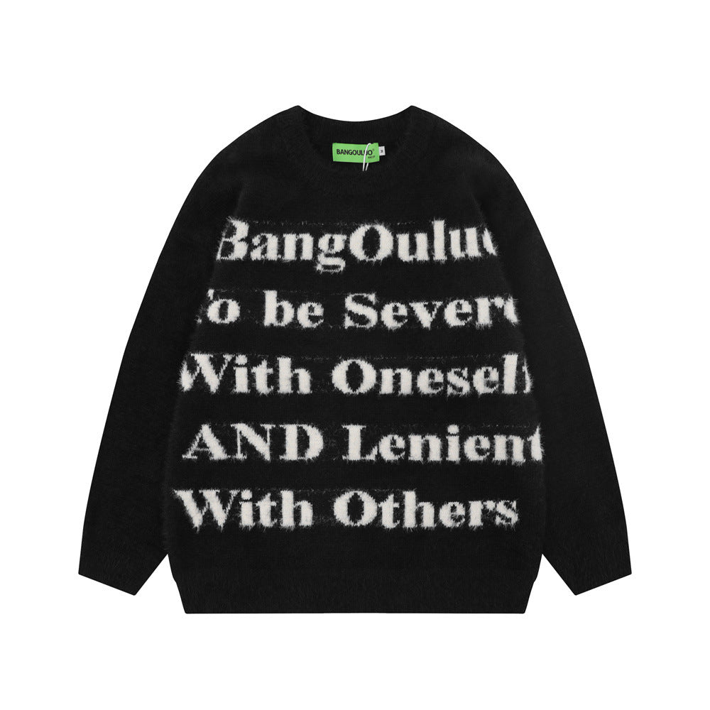 Full Print Letter Printed Loose Round Neck Sweater For Men And Women Spring And Autumn European And American Hip-Hop Trendy Pullover Knitted Sweater