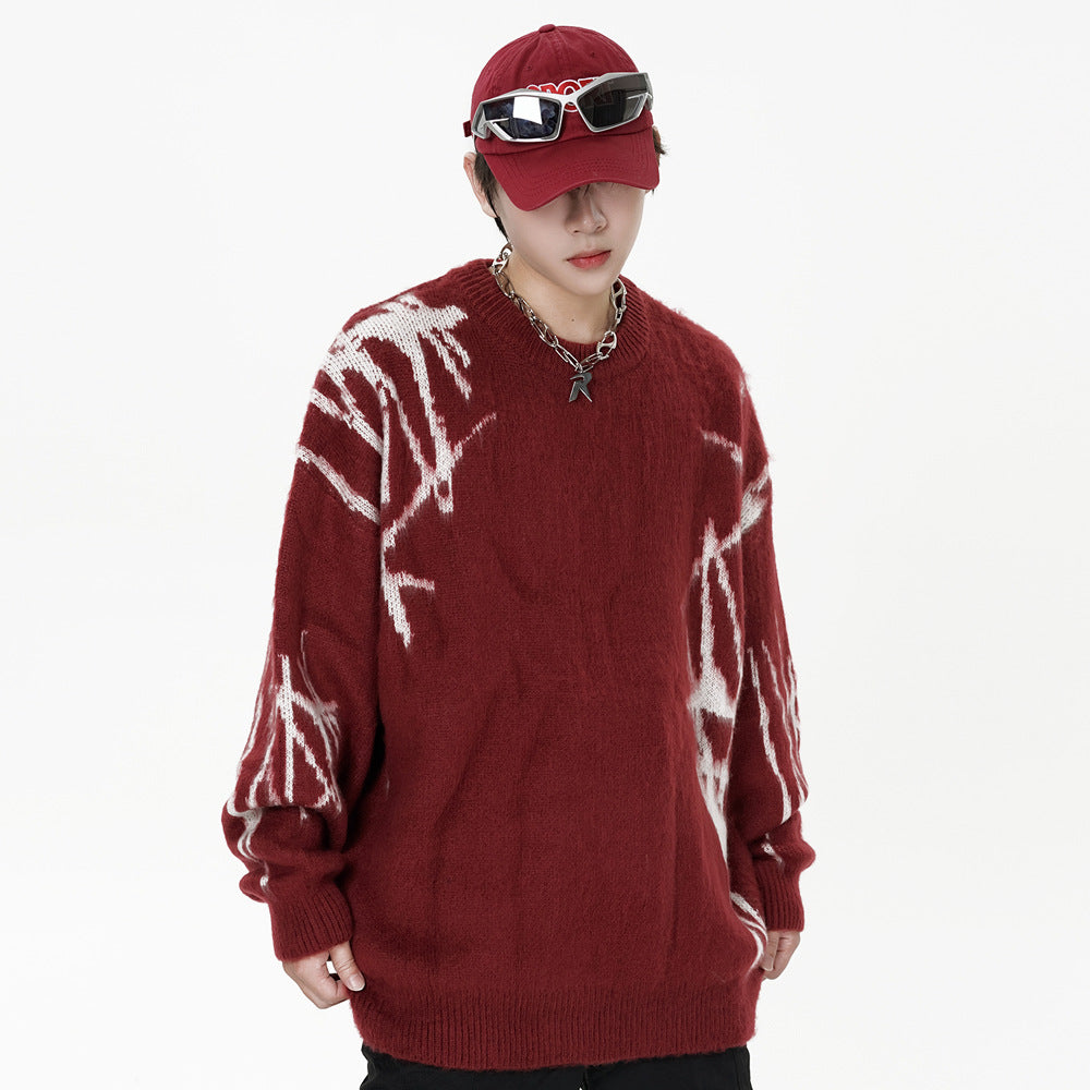 High Street Trendy Brand Graffiti Embroidered Crewneck Sweater Men's Hip Hop Design Sense Niche Loose Pullover Sweater Sweater