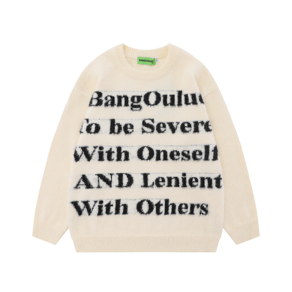 Full Print Letter Printed Loose Round Neck Sweater For Men And Women Spring And Autumn European And American Hip-Hop Trendy Pullover Knitted Sweater