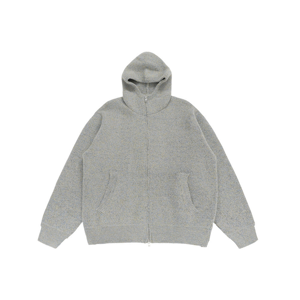 Solid Color Loose All-match Hooded High Collar Sweater Jacket Men's Autumn And Winter Thickened Two-way Zipper Cardigan Sweater Trendy