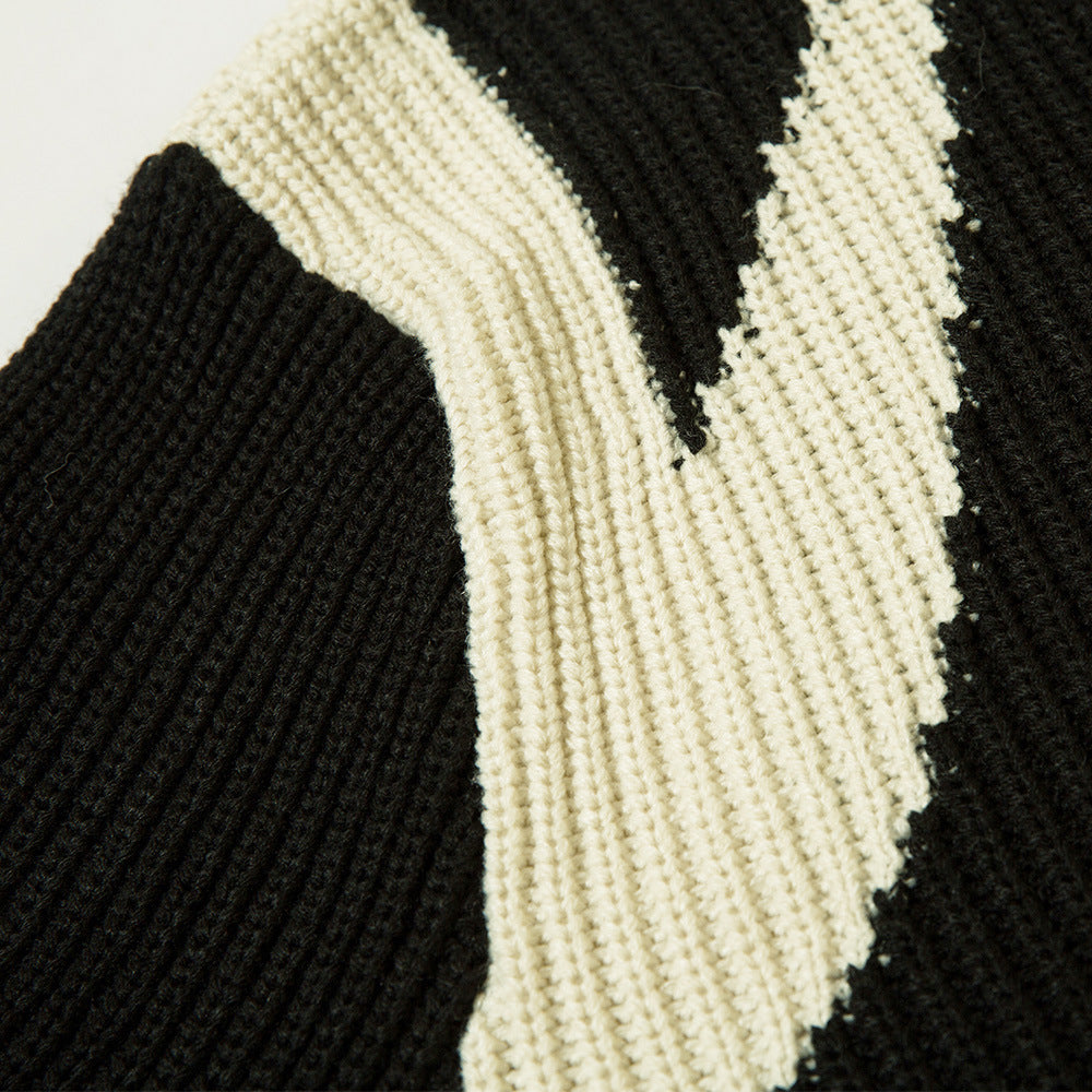 American Color Block Zipper Cardigan Sweater Men's Autumn Street Fashion Brand Long Sleeve Lazy Style Loose Knitted Sweater