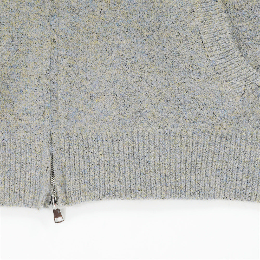 Solid Color Loose All-match Hooded High Collar Sweater Jacket Men's Autumn And Winter Thickened Two-way Zipper Cardigan Sweater Trendy