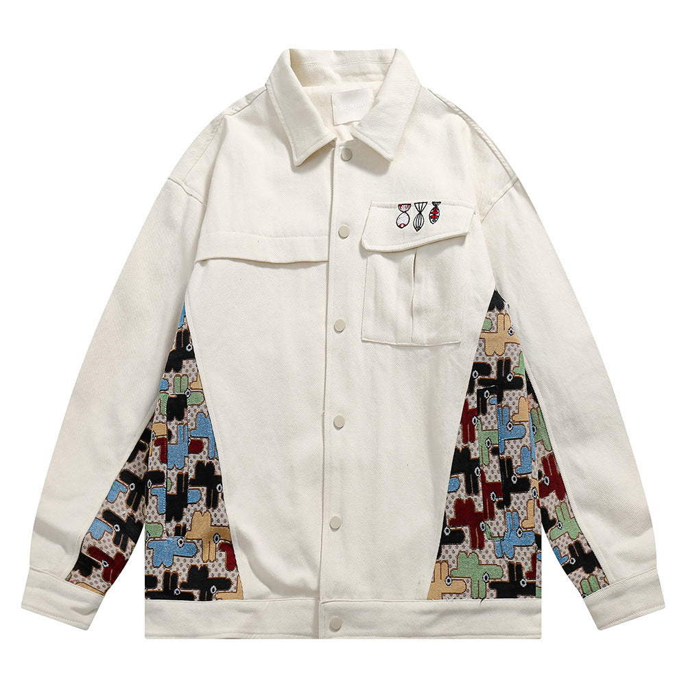 Stitching Embroidered Laps Jacket Men's Spring American Style Street Hip-Hop Trendy Ins Loose Design Sense Jacket