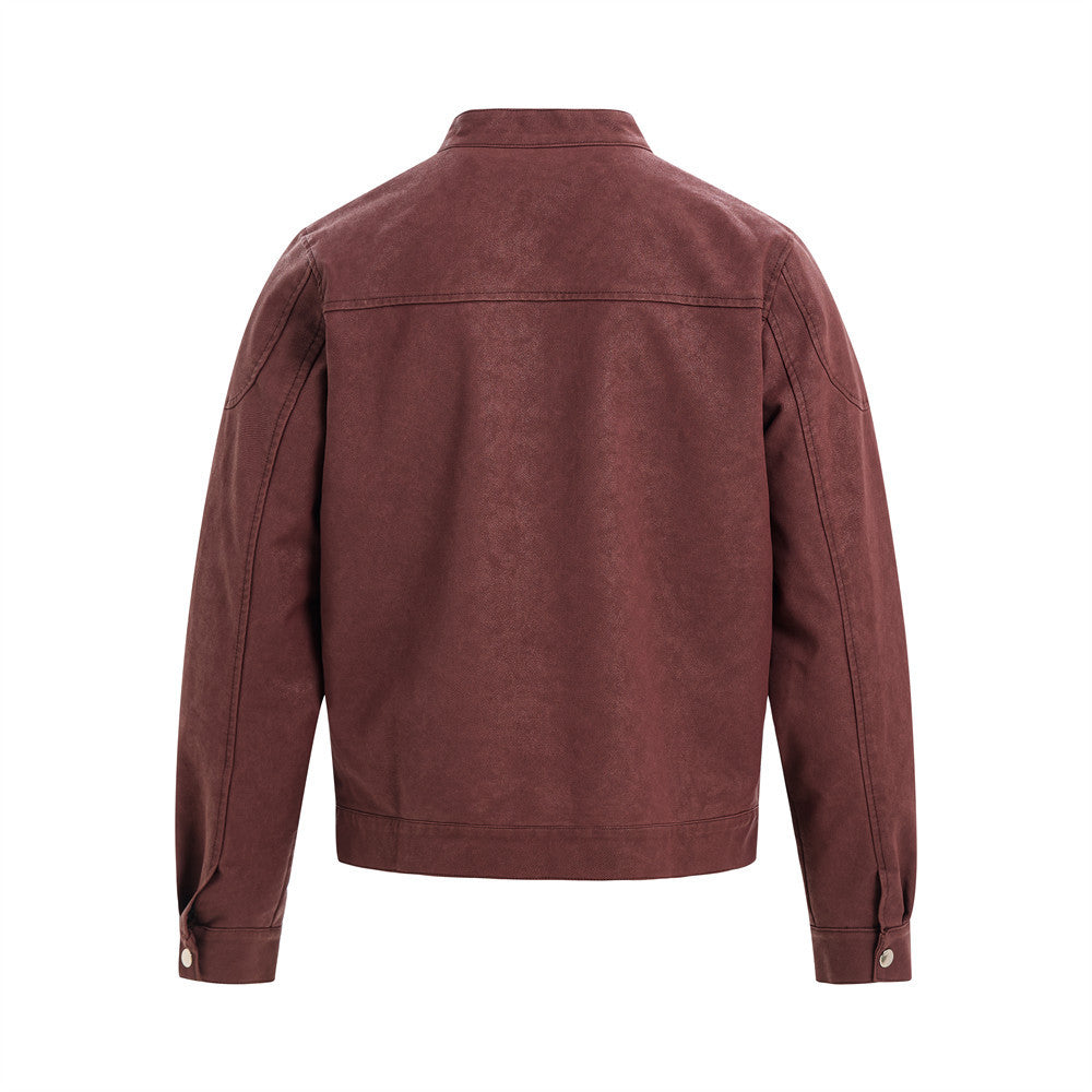 American Style Deconstructed PU Leather Jacket With Zipper Decoration For Men Spring And Autumn Street Trendy Hip-Hop Solid Color Loose Collar Jacket