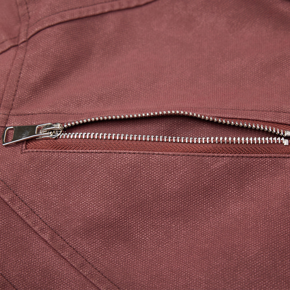 American Style Deconstructed PU Leather Jacket With Zipper Decoration For Men Spring And Autumn Street Trendy Hip-Hop Solid Color Loose Collar Jacket