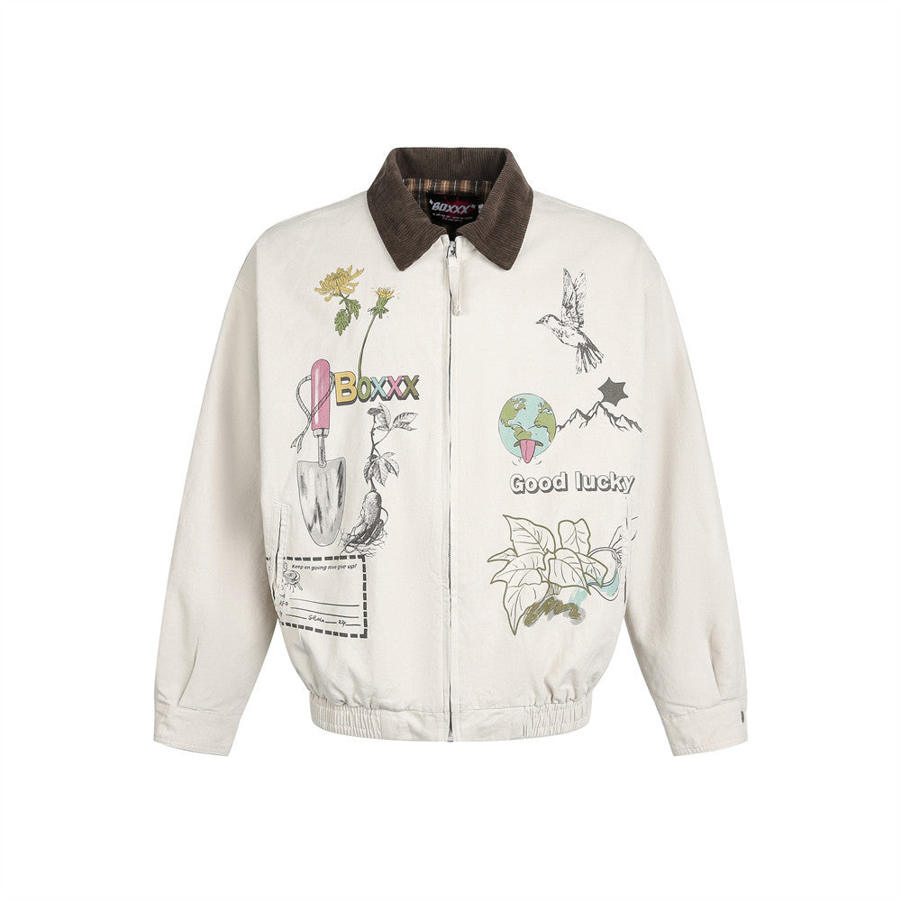 Fun Abstract Graffiti Printed Crock Jacket Men's European And American Hip-Hop Trendy Niche Loose Contrast Lapel Jacket
