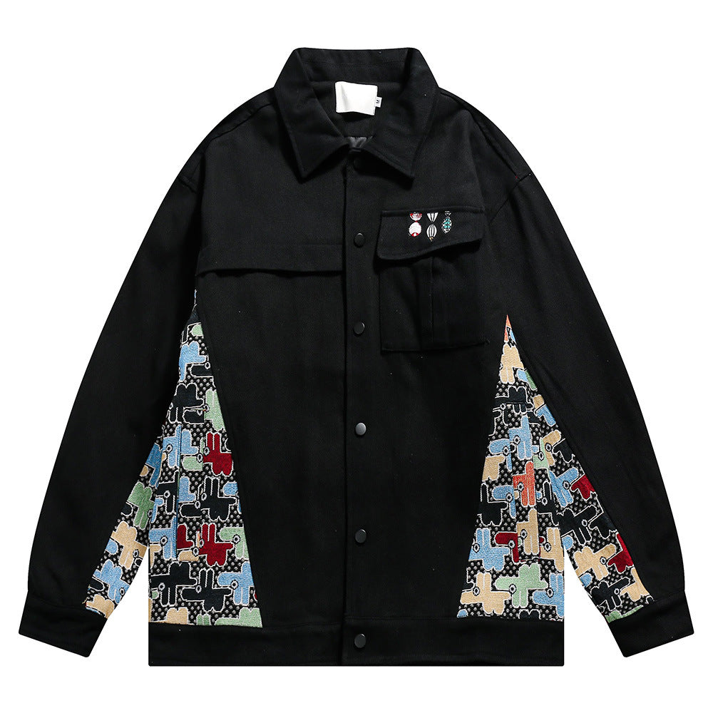 Stitching Embroidered Laps Jacket Men's Spring American Style Street Hip-Hop Trendy Ins Loose Design Sense Jacket