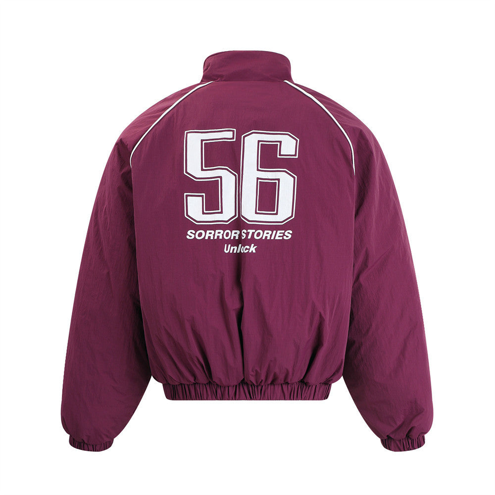 56 Number Printed Collar Cotton-padded Jacket Autumn And Winter Trendy Brand Men's Loose Casual Quilted Collar Jacket