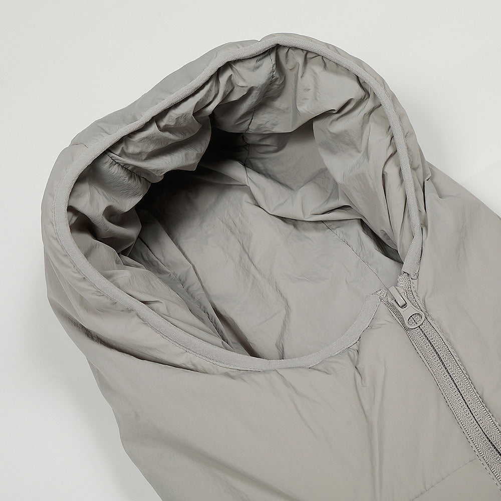 Cotton-padded Jacket Men's Winter Solid Color Loose-fit Grid Oblique Zipper Irregular Design Sense Personality Hooded Cotton-padded Jacket Trendy
