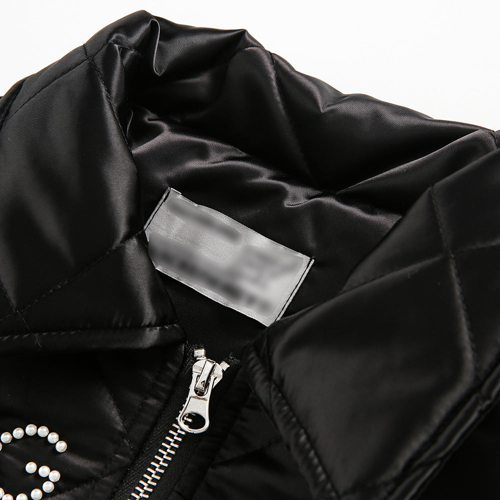 Cotton-padded Jacket Men's Winter Vibe Fashion Brand European And American Creative Nail Bead Hot Drilling Letter Set Loose Lapel Cotton Coat
