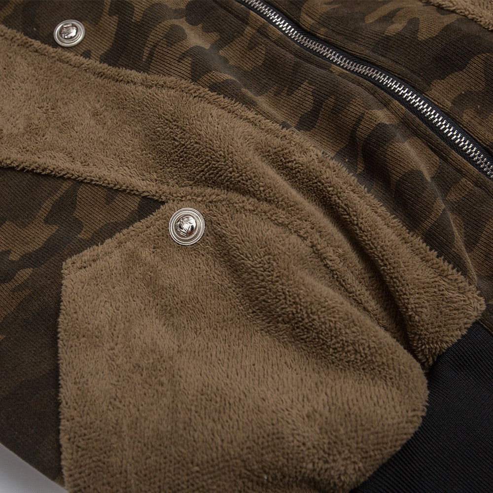 Wool Collar Hooded Cotton-padded Jacket European And American Fashion Brand Men's Loose Camouflage Deconstructed Stitching Thickened Work Jacket Winter