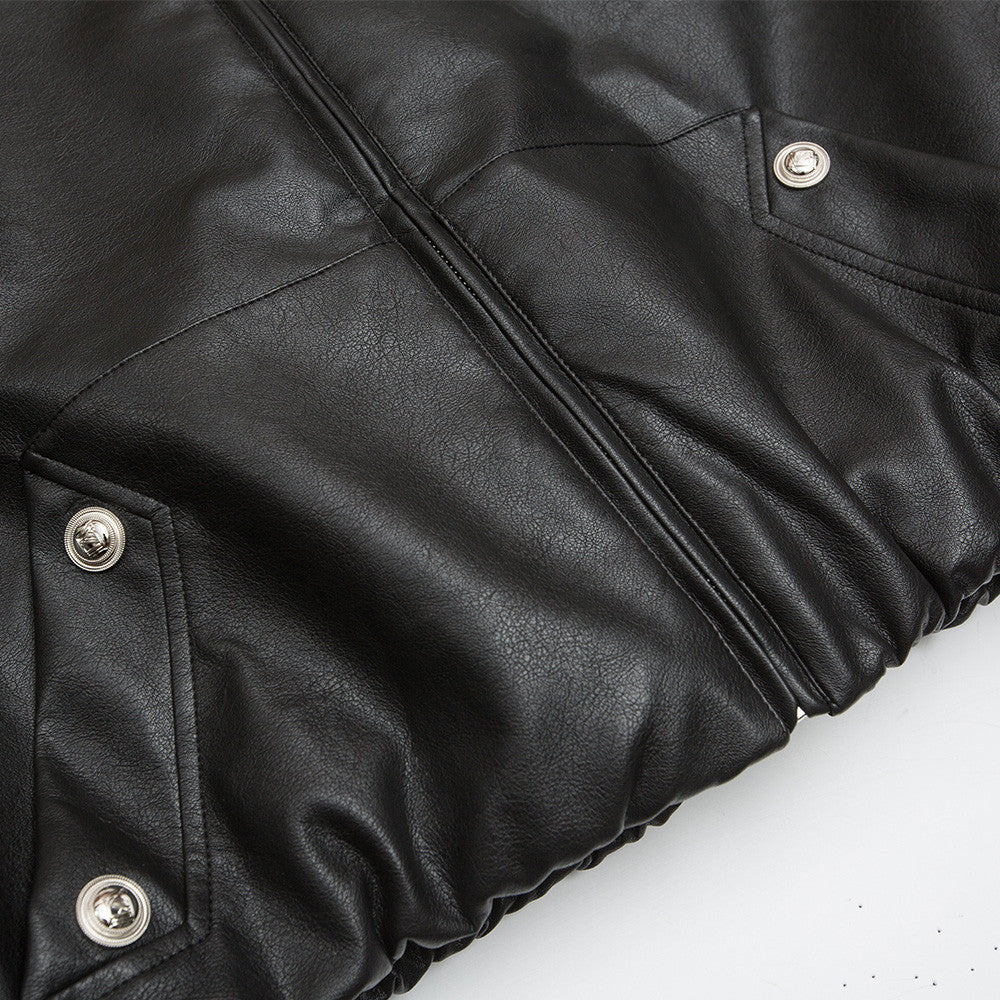 Wool Collar Hooded PU Leather Cotton-padded Jacket Men's Winter Thickened Cold-proof Warm Bread Clothing Leather Jacket Fashion Brand American Style