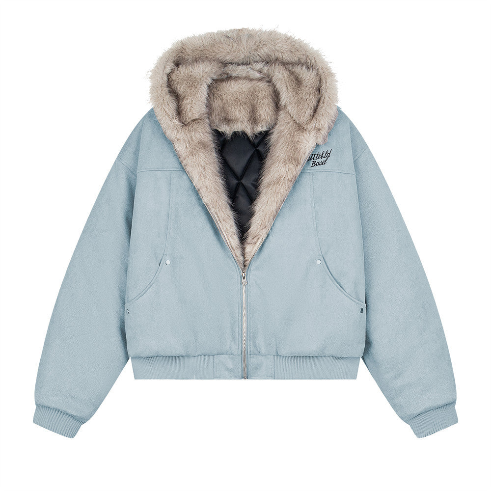 Cat Ears Hooded Cotton-padded Jacket Winter Men's Seat Mountain Carving Cotton Loose Short Jacket Fashion Brand High Street Pocket Design