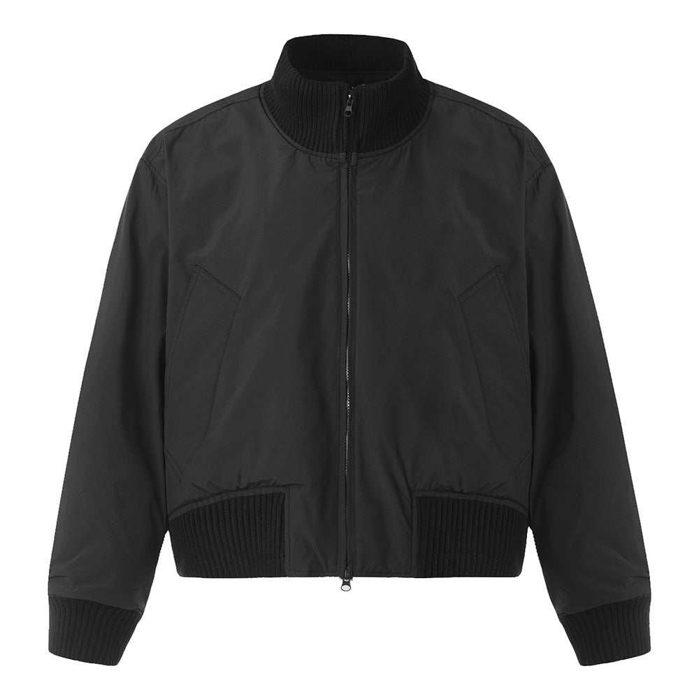 Solid Color Half-high Collar Short Cotton-padded Jacket Men's Spring And Autumn High Street Trendy Brand Casual Outdoor Double Zipper Baseball Suit