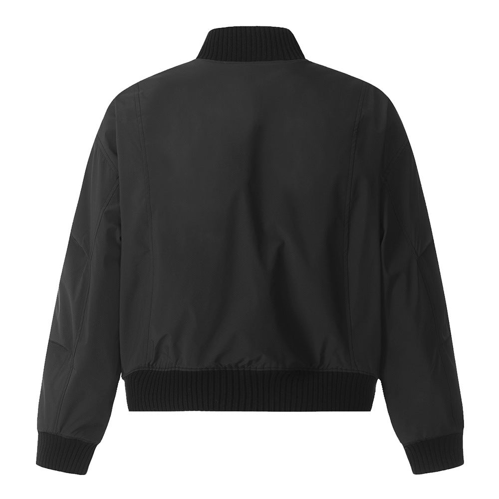 Solid Color Half-high Collar Short Cotton-padded Jacket Men's Spring And Autumn High Street Trendy Brand Casual Outdoor Double Zipper Baseball Suit