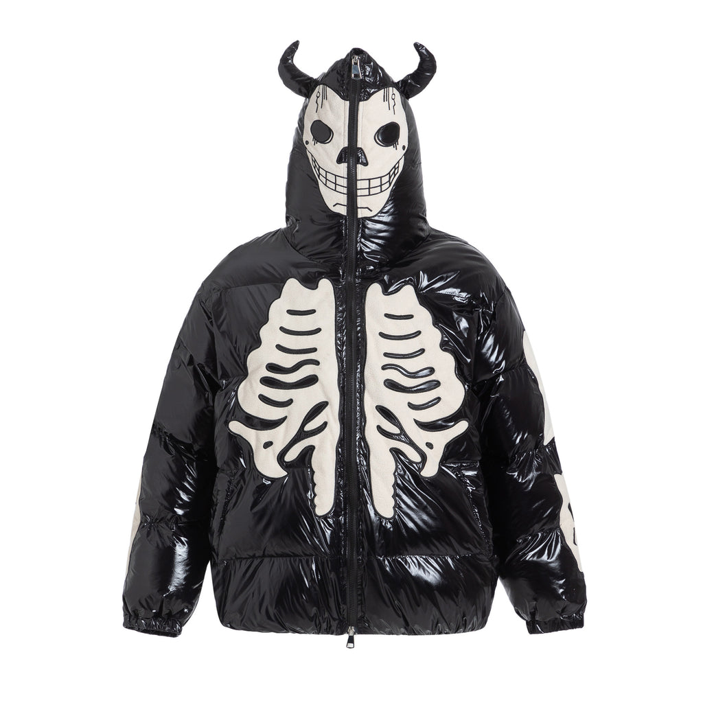 Trendy Brand Flocking Embroidered Skeleton Hooded Cotton Jacket Men's Hip-hop Loose Loose Couple's Bread Suit