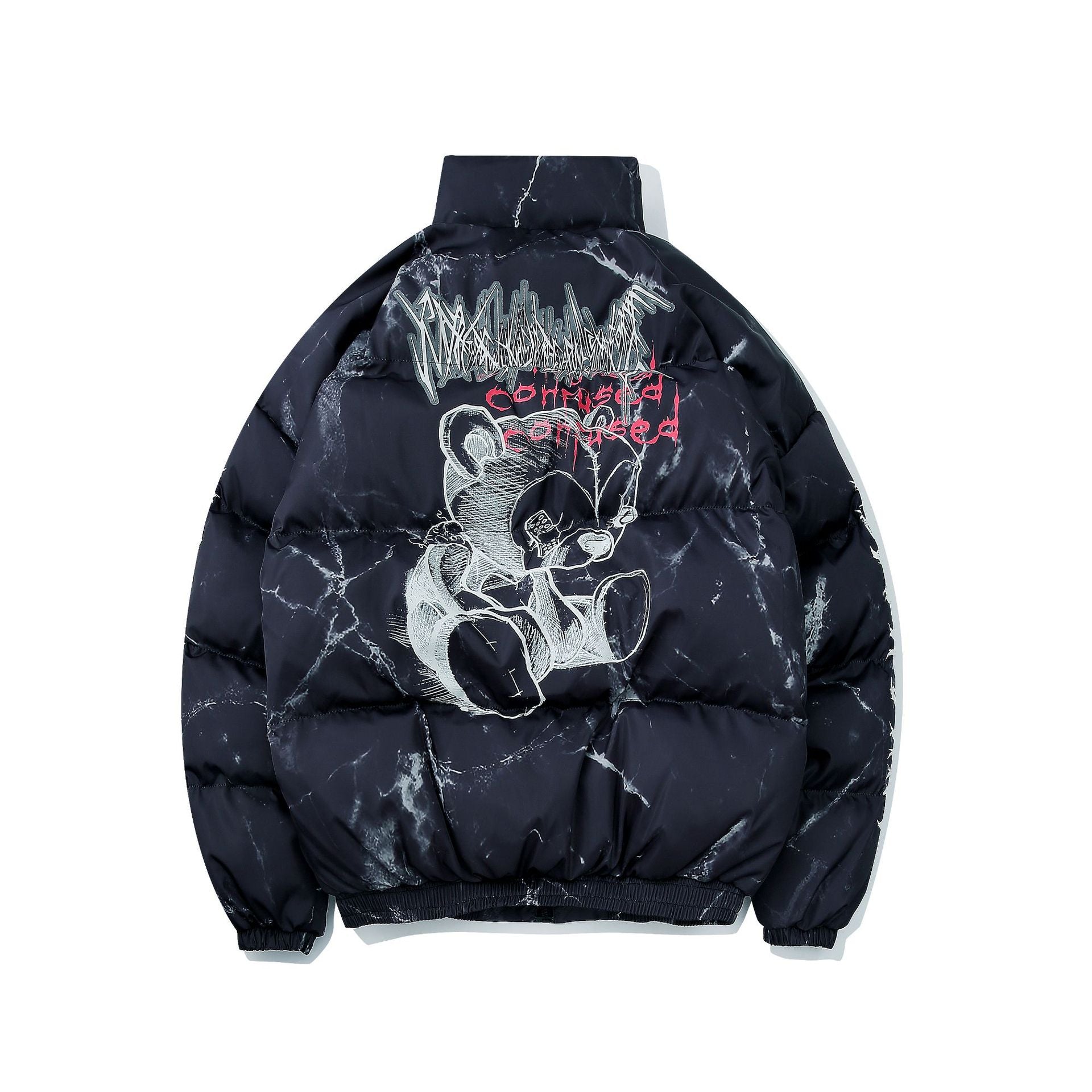 American-style Dark Bear Graffiti Print Loose Cotton Coat Coat High Street Hip Hop Couple Bread Suit